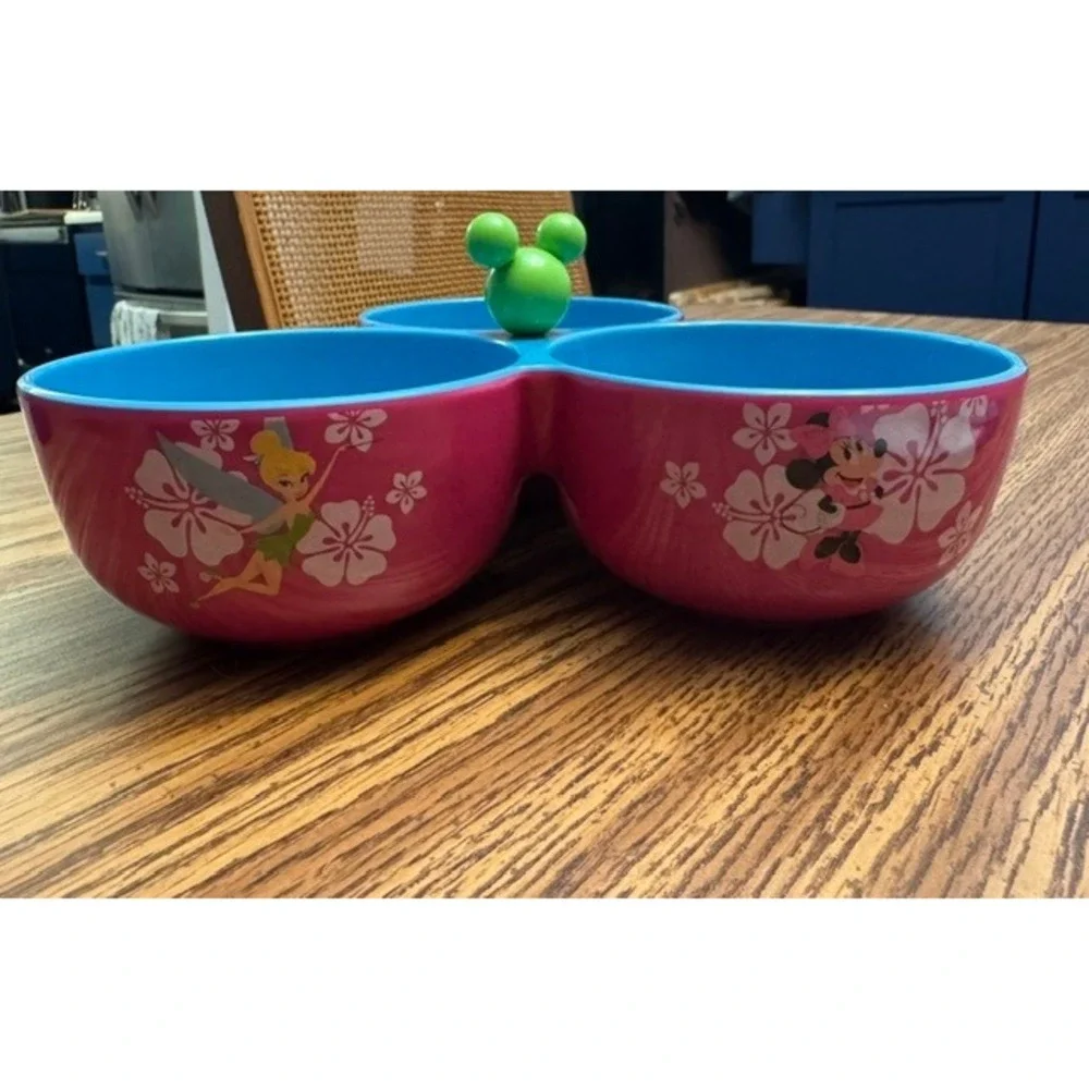 Disney Store Melamine Divided Snack Bowl Mickey Minnie Stitch Ariel Nemo Pink‎